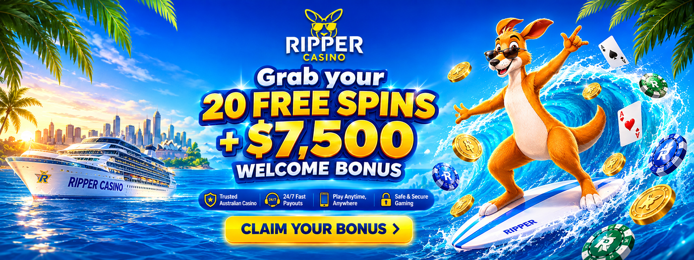 Ripper Pokies welcome bonus: grab 20 free spins plus a $7,500 welcome bonus